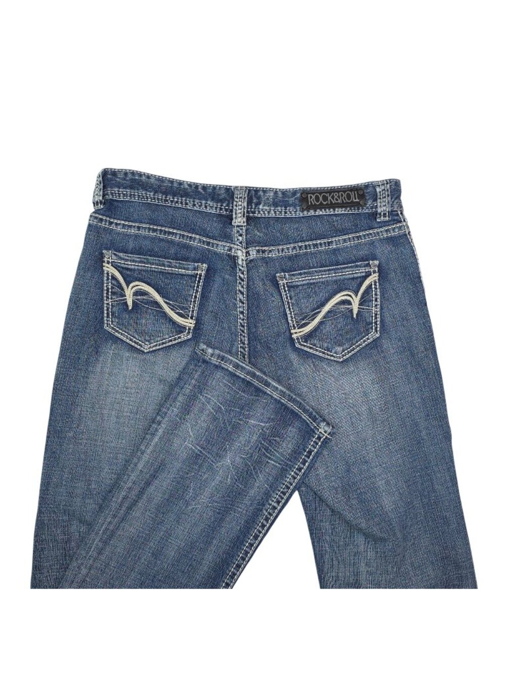 Rock & Roll Cowgirl Women Boyfriend Jeans 28x34 Dark Wash Denim Mid Rise Bootcut